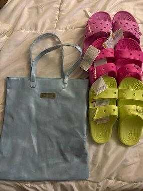 4 bundle 3 -CROCS women Slide Sandals - and Bvlgari bag